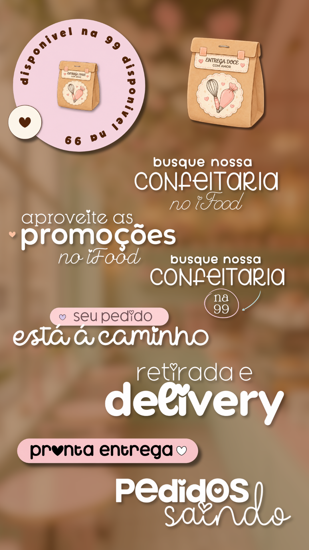 Story de confeitaria montado com figurinhas do Doce Stories