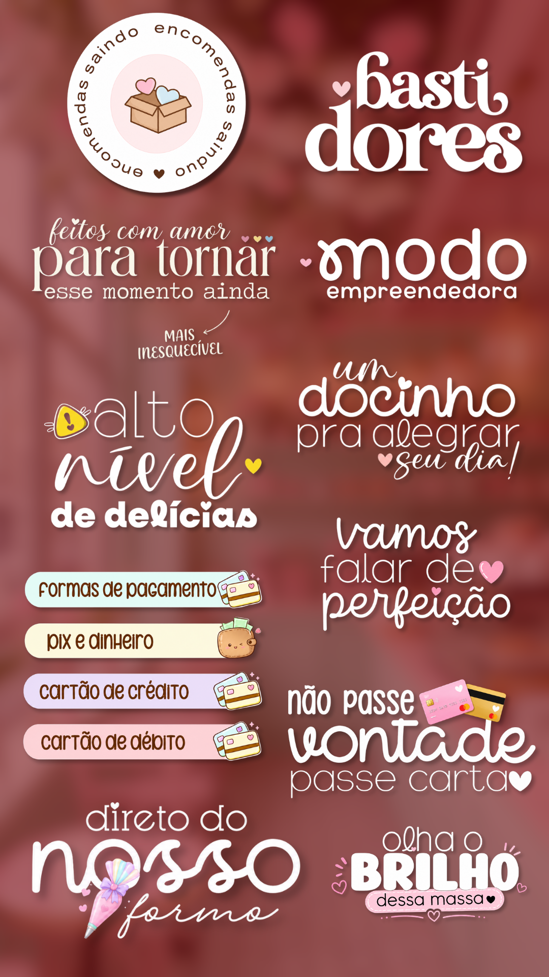 Story de confeitaria montado com figurinhas do Doce Stories