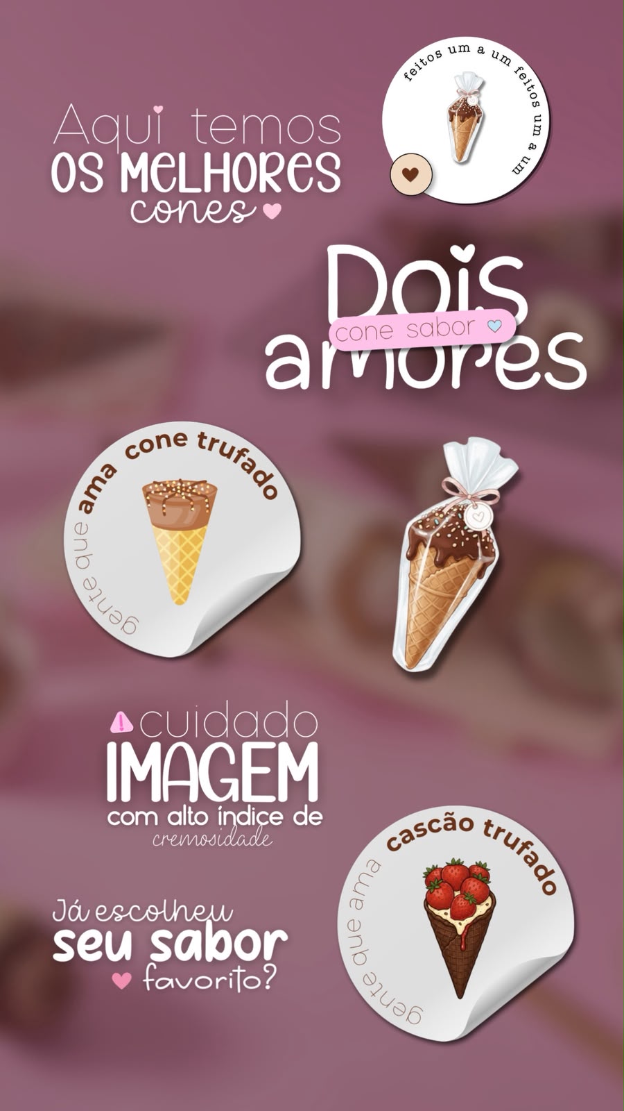Story de confeitaria montado com figurinhas do Doce Stories